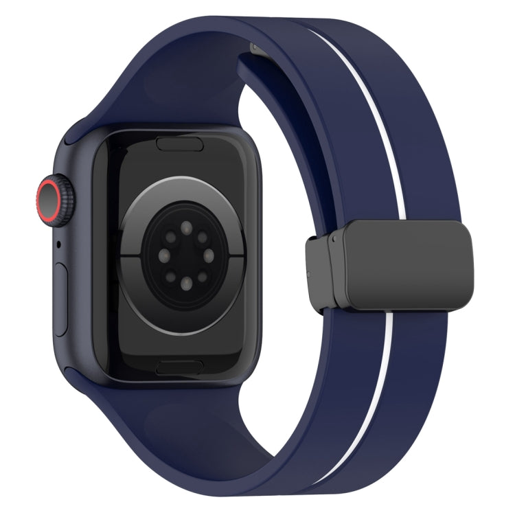 Two Color Folding Buckle Silicone Watch Band For Apple Watch 5 40mm(Midnight Blue+White) - Watch Bands by PMC Jewellery | Online Shopping South Africa | PMC Jewellery