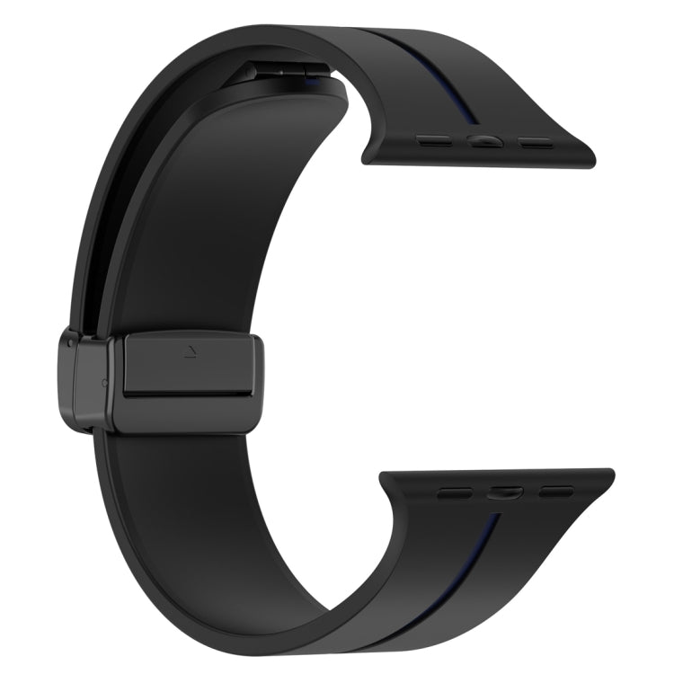 Two Color Folding Buckle Silicone Watch Band For Apple Watch 5 44mm(Black+Blue) -  by PMC TechLife | Online Shopping South Africa | PMC TechLife