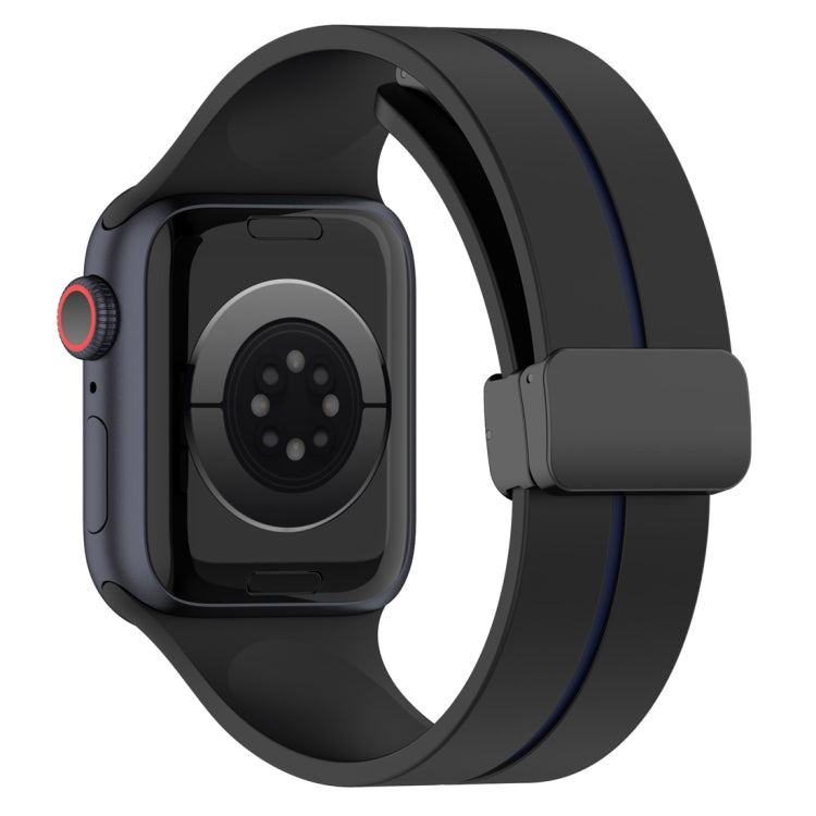 Two Color Folding Buckle Silicone Watch Band For Apple Watch 4 44mm(Black+Blue) -  by PMC TechLife | Online Shopping South Africa | PMC TechLife