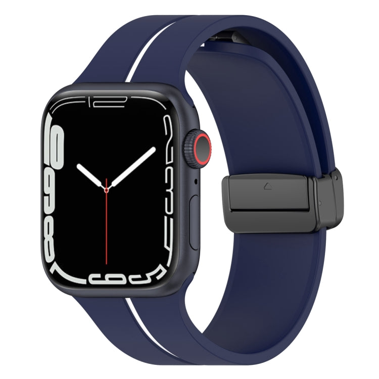 Two Color Folding Buckle Silicone Watch Band For Apple Watch 4 44mm(Midnight Blue+White) -  by PMC TechLife | Online Shopping South Africa | PMC TechLife