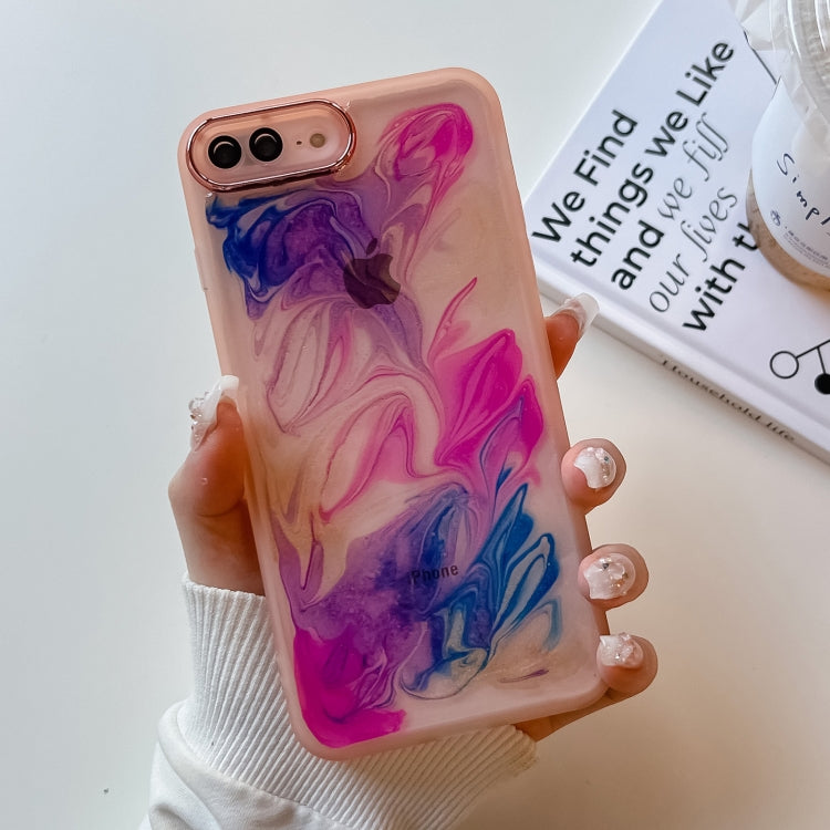 For iPhone 8 Plus / 7 Plus Oil Painting Electroplating TPU Phone Case(Pink) - More iPhone Cases by PMC TechLife | Online Shopping South Africa | PMC TechLife
