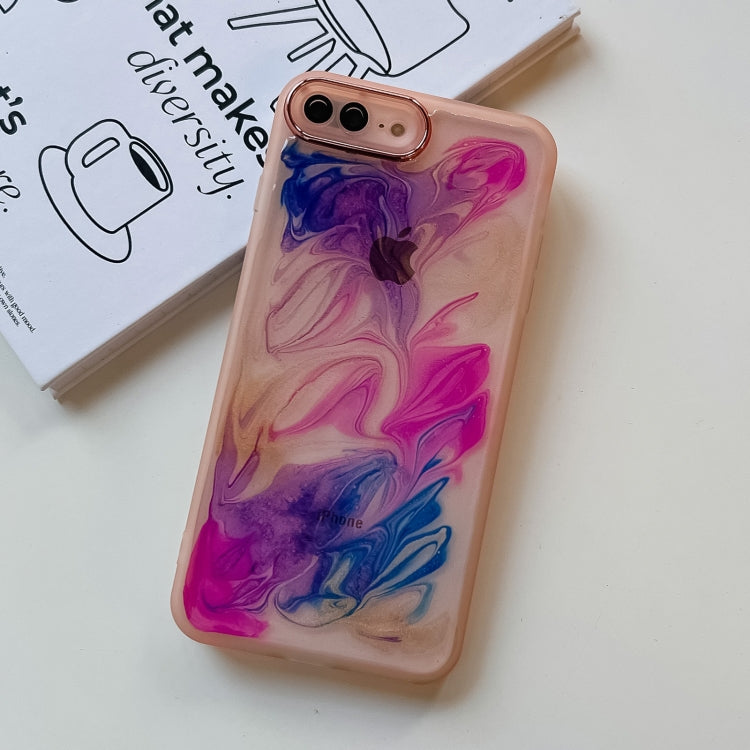 For iPhone 8 Plus / 7 Plus Oil Painting Electroplating TPU Phone Case(Pink) - More iPhone Cases by PMC TechLife | Online Shopping South Africa | PMC TechLife