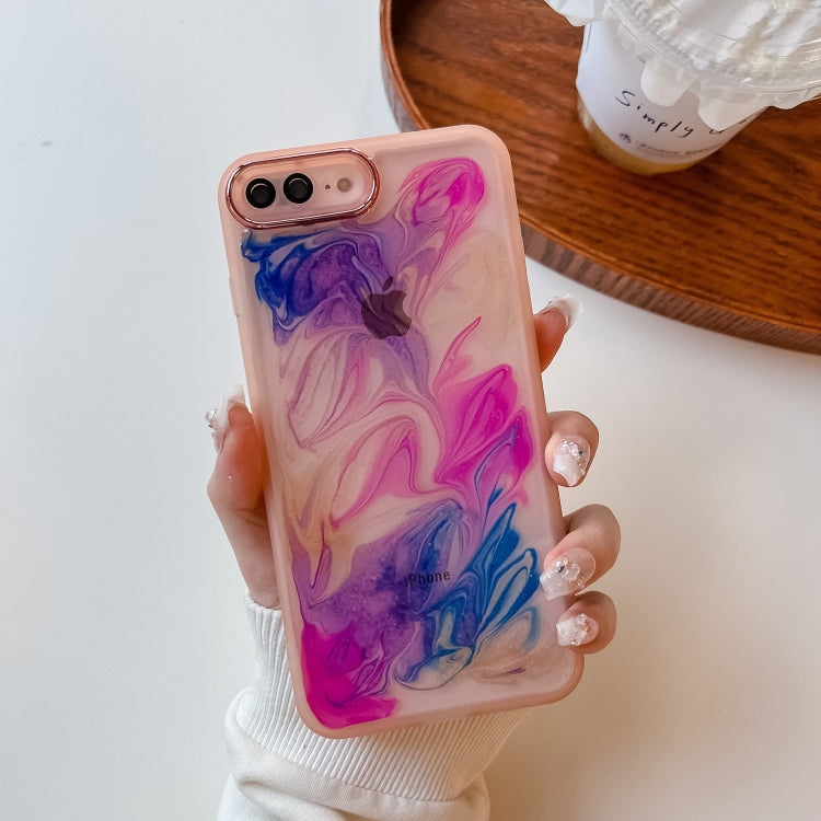 For iPhone 8 Plus / 7 Plus Oil Painting Electroplating TPU Phone Case(Pink) - More iPhone Cases by PMC TechLife | Online Shopping South Africa | PMC TechLife