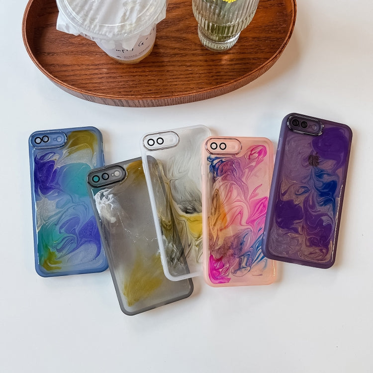 For iPhone 8 Plus / 7 Plus Oil Painting Electroplating TPU Phone Case(Pink) - More iPhone Cases by PMC TechLife | Online Shopping South Africa | PMC TechLife