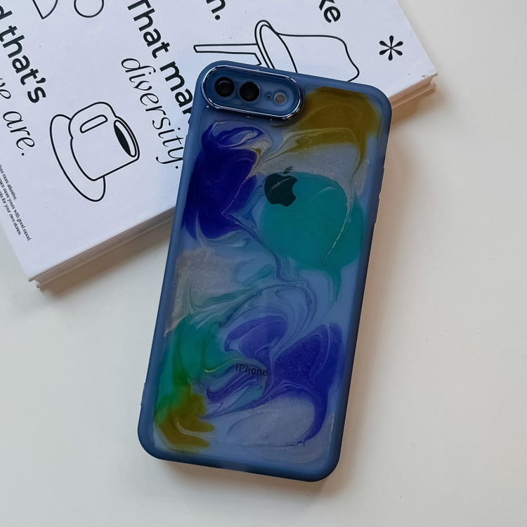 For iPhone 8 Plus / 7 Plus Oil Painting Electroplating TPU Phone Case(Blue) - More iPhone Cases by PMC Jewellery | Online Shopping South Africa | PMC Jewellery