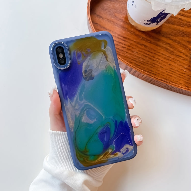 For iPhone XS Max Oil Painting Electroplating TPU Phone Case(Blue) - More iPhone Cases by PMC TechLife | Online Shopping South Africa | PMC TechLife