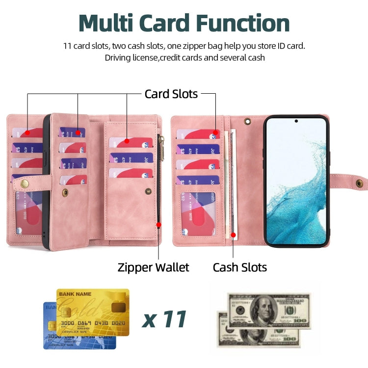 For Samsung Galaxy S20+ Zipper Wallet Detachable MagSafe Leather Phone Case(Pink) - Galaxy Phone Cases by PMC TechLife | Online Shopping South Africa | PMC TechLife