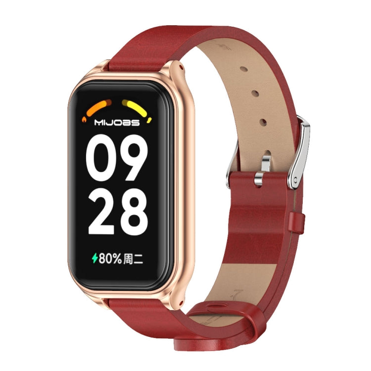 For Redmi Band 2 Mijobs Metal Shell Microfiber PU Leather Watch Band(Red Rose Gold) - Watch Bands by MIJOBS | Online Shopping South Africa | PMC Jewellery