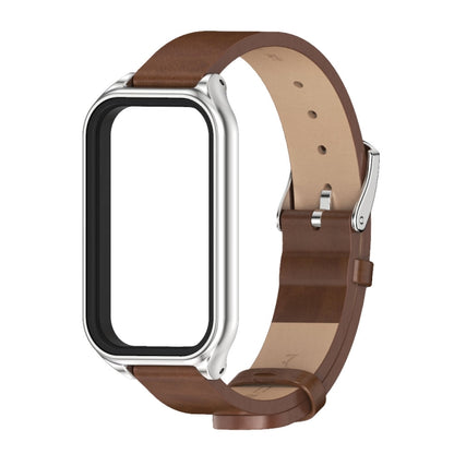 For Redmi Band 2 Mijobs Metal Shell Microfiber PU Leather Watch Band(Brown Silver) -  by MIJOBS | Online Shopping South Africa | PMC Jewellery