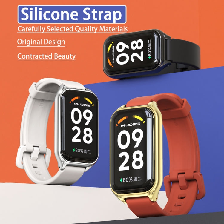 For Xiaomi Smart Band 8 Active / Redmi Band 2 Mijobs Metal Shell Silicone Watch Band(Black Silver) - Watch Bands by MIJOBS | Online Shopping South Africa | PMC TechLife | Buy Now Pay Later Mobicred