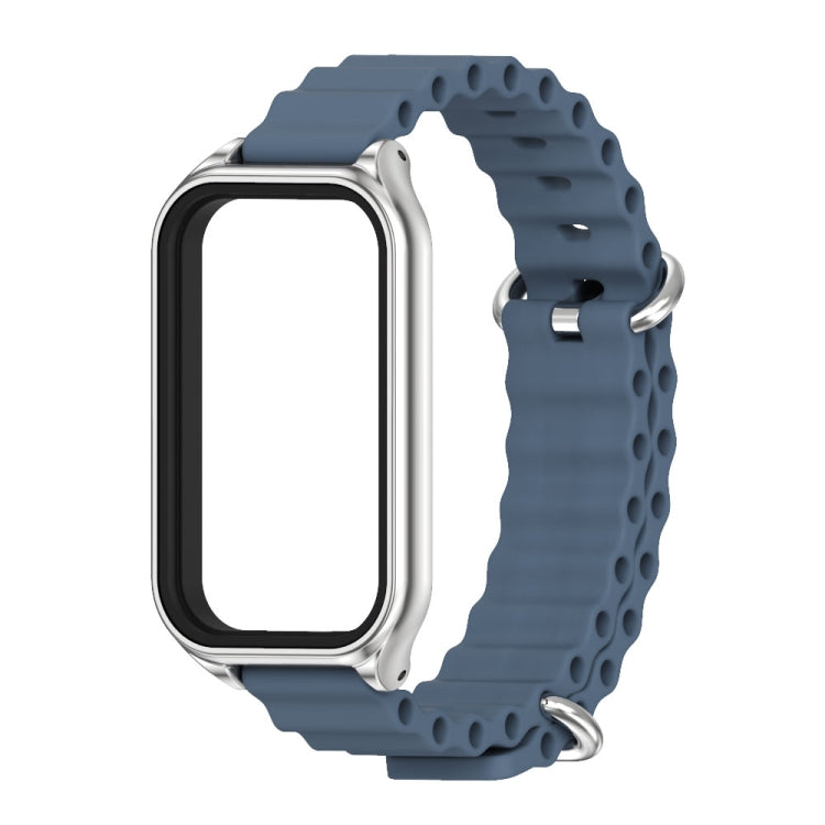 For Xiaomi Smart Band 8 Active / Redmi Band 2 Mijobs Metal Shell Ocean Silicone Watch Band(Dark Blue Silver) - Watch Bands by MIJOBS | Online Shopping South Africa | PMC TechLife | Buy Now Pay Later Mobicred