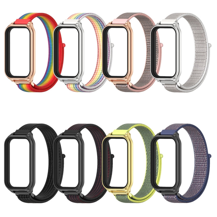 For Xiaomi Smart Band 8 Active / Redmi Band 2 Mijobs Metal Shell Breathable Nylon Loop Watch Band(Pink Rose Gold) - Watch Bands by MIJOBS | Online Shopping South Africa | PMC TechLife | Buy Now Pay Later Mobicred