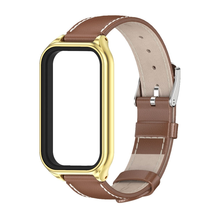 For Redmi Band 2 Mijobs Metal Shell Genuine Leather Watch Band(Brown Gold) -  by MIJOBS | Online Shopping South Africa | PMC Jewellery