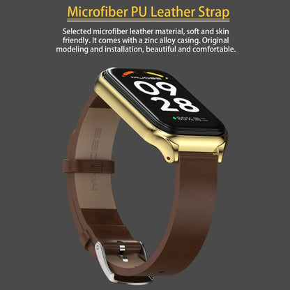 For Redmi Band 2 Mijobs Metal Shell Genuine Leather Watch Band(Brown Gold) -  by MIJOBS | Online Shopping South Africa | PMC Jewellery