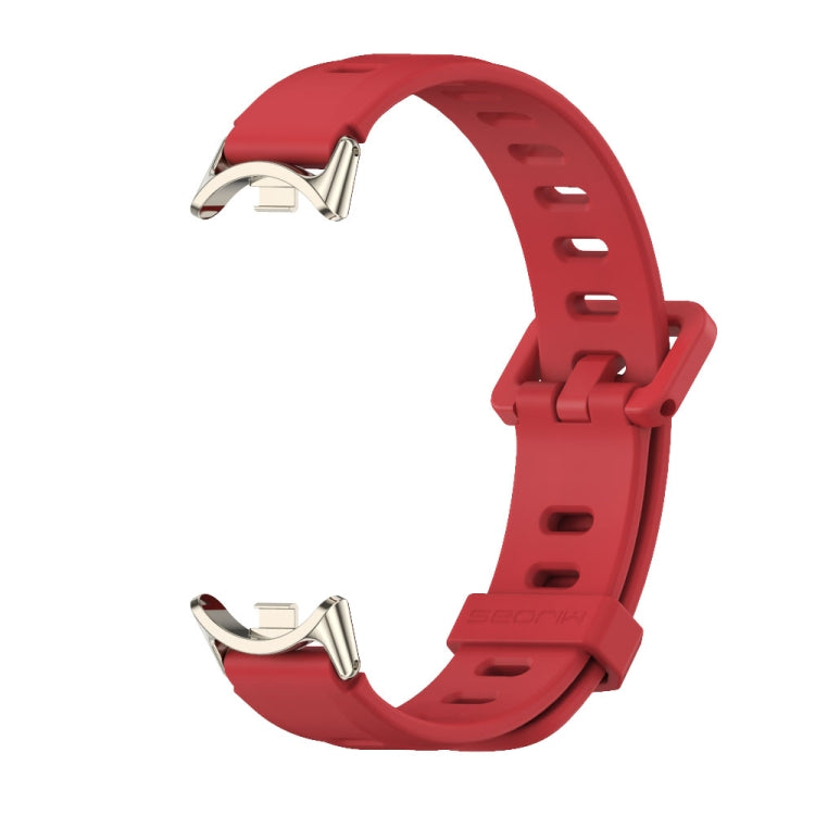 For Xiaomi Mi Band 8 Mijobs Flat Hole Breathable Silicone Watch Band(Red+Light Gold) -  by MIJOBS | Online Shopping South Africa | PMC Jewellery