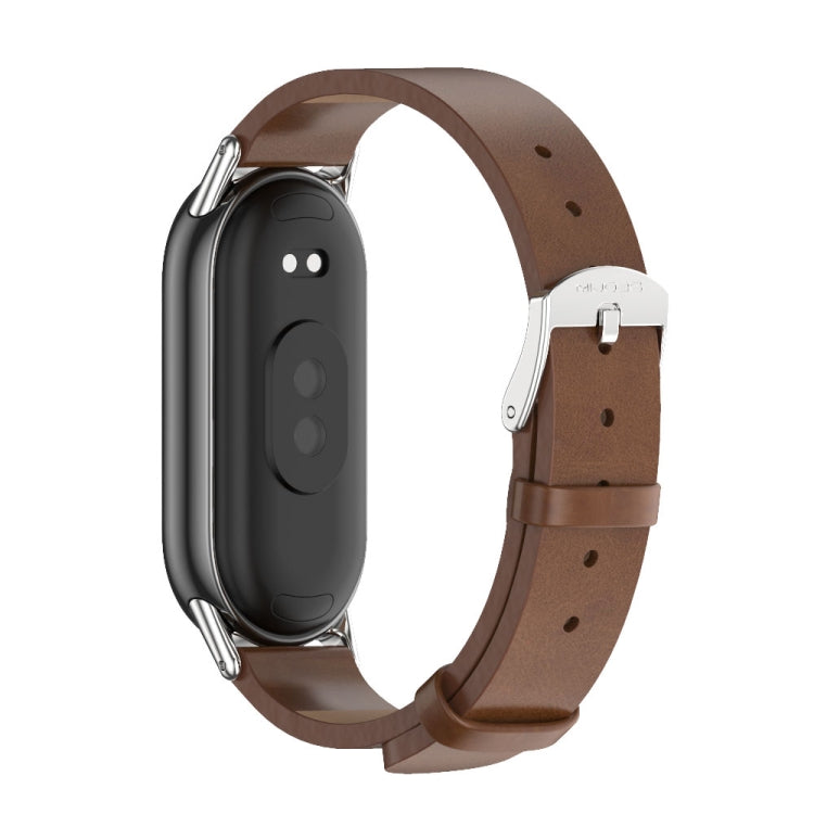 For Xiaomi Mi Band 8 Mijobs Microfiber PU Leather Watch Band(Brown Silver) -  by MIJOBS | Online Shopping South Africa | PMC Jewellery