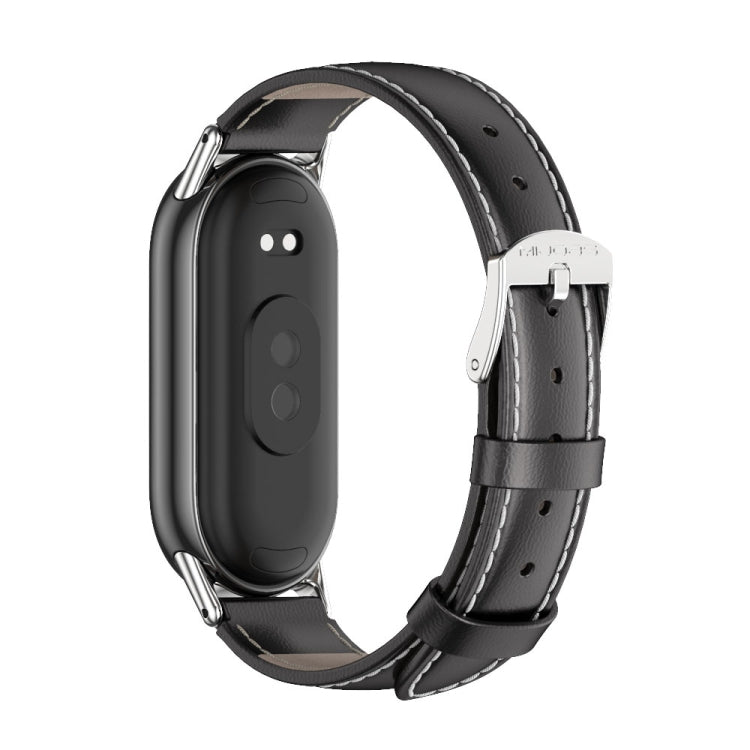 For Xiaomi Mi Band 8 Mijobs Genuine Leather Watch Band(Black Silver) -  by MIJOBS | Online Shopping South Africa | PMC Jewellery