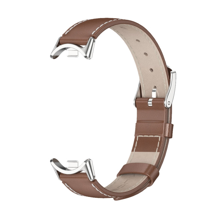 For Xiaomi Mi Band 8 Mijobs Genuine Leather Watch Band(Brown Silver) -  by MIJOBS | Online Shopping South Africa | PMC Jewellery