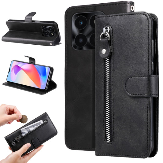 For Honor X6a Calf Texture Zipper Leather Phone Case(Black) - Honor Cases by PMC Jewellery | Online Shopping South Africa | PMC Jewellery | Buy Now Pay Later Mobicred