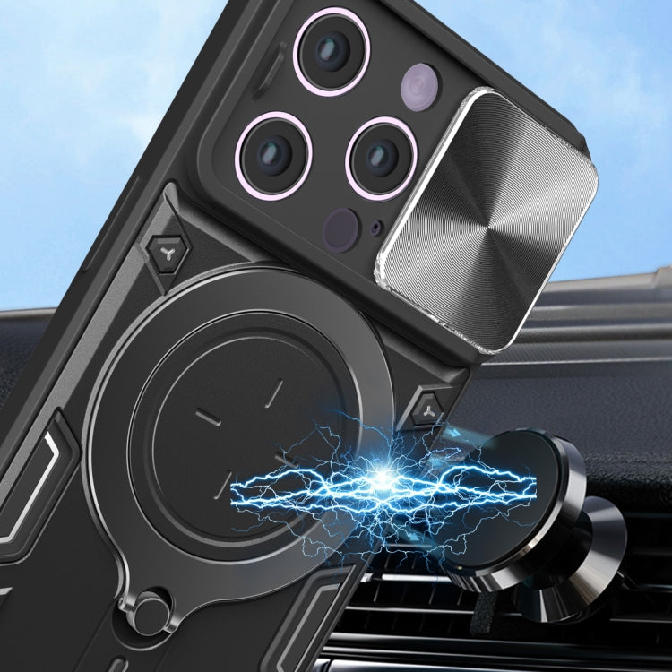 For iPhone 14 Pro CD Texture Sliding Camshield Magnetic Holder Phone Case(Blue) - free shipping - PMC TechLife - Order now!