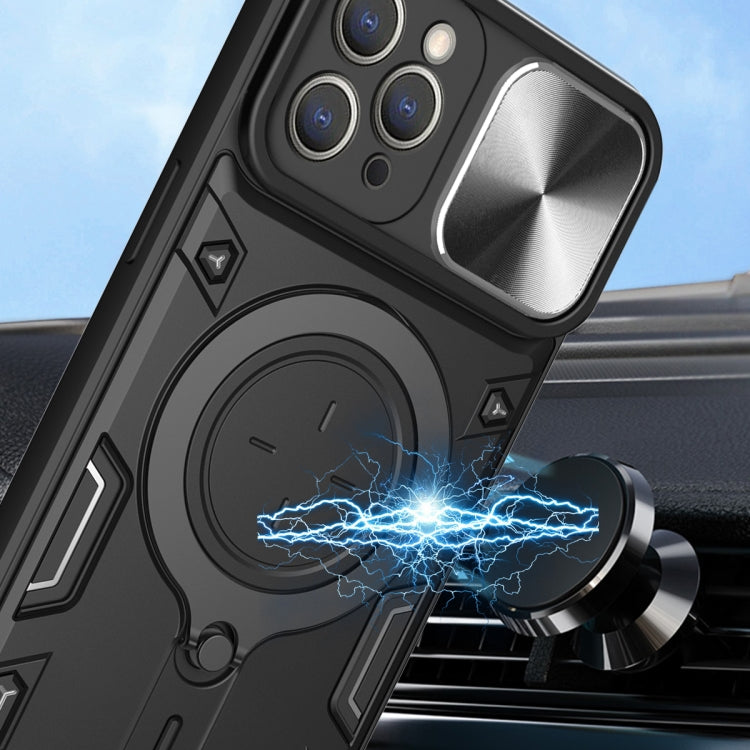 For iPhone 11 Pro Max CD Texture Sliding Camshield Magnetic Holder Phone Case(Black) - free shipping - PMC TechLife - Order now!