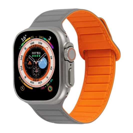 For Apple Watch 7 41mm Loop Magnetic Silicone Watch Band(Grey Orange) - Watch Bands by PMC Jewellery | Online Shopping South Africa | PMC Jewellery