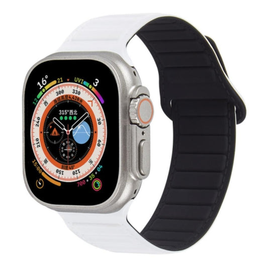 For Apple Watch SE 2022 44mm Loop Magnetic Silicone Watch Band(White Black) - Watch Bands by PMC Jewellery | Online Shopping South Africa | PMC Jewellery