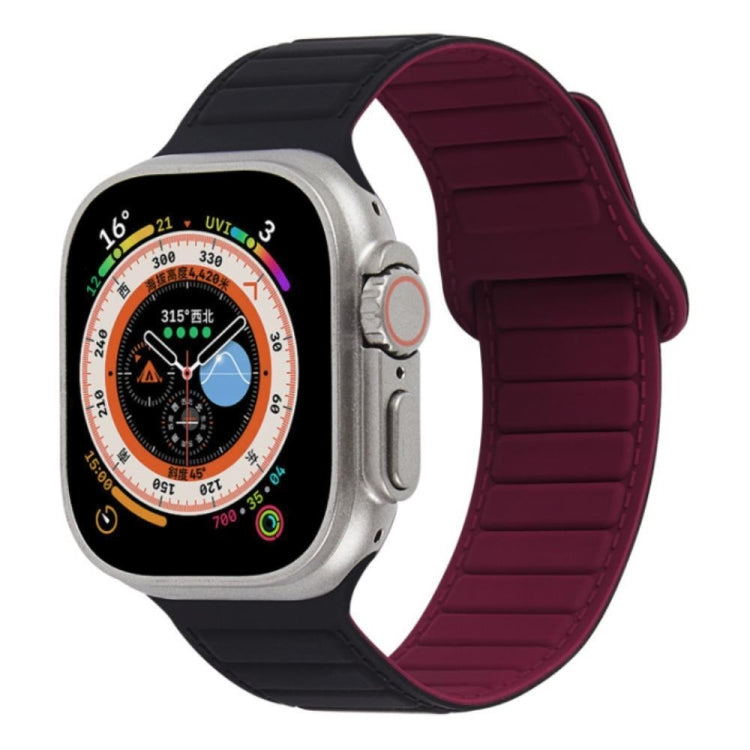 For Apple Watch SE 2022 44mm Loop Magnetic Silicone Watch Band(Black Wine Red) - Watch Bands by PMC TechLife | Online Shopping South Africa | PMC TechLife
