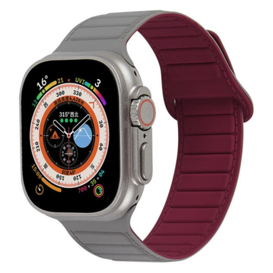 For Apple Watch 2 38mm Loop Magnetic Silicone Watch Band(Grey Wine Red) - Watch Bands by PMC Jewellery | Online Shopping South Africa | PMC Jewellery