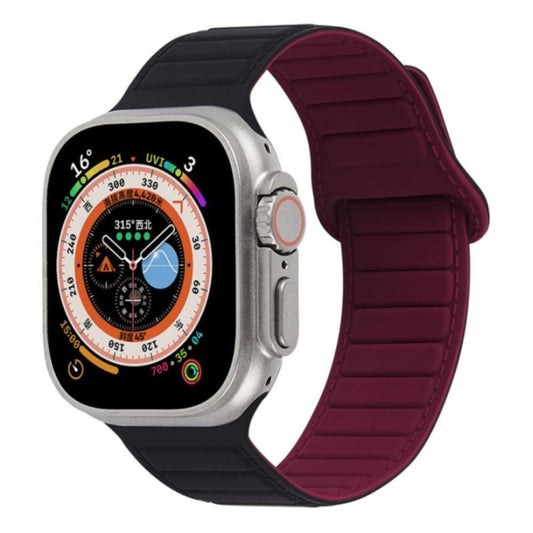 For Apple Watch 2 42mm Loop Magnetic Silicone Watch Band(Black Wine Red) - Watch Bands by PMC Jewellery | Online Shopping South Africa | PMC Jewellery