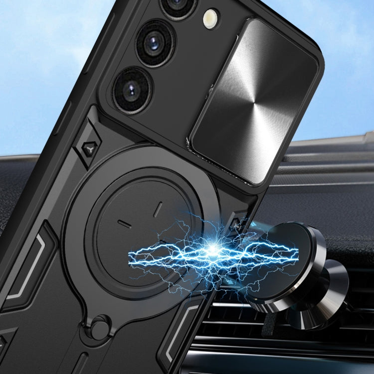 For Samsung Galaxy S23 5G CD Texture Sliding Camshield Magnetic Holder Phone Case(Black) - free shipping - PMC TechLife - Order now!