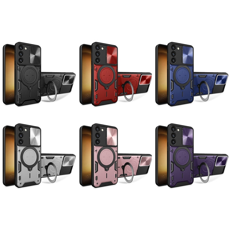 For Samsung Galaxy S23 5G CD Texture Sliding Camshield Magnetic Holder Phone Case(Silver) - free shipping - PMC TechLife - Order now!