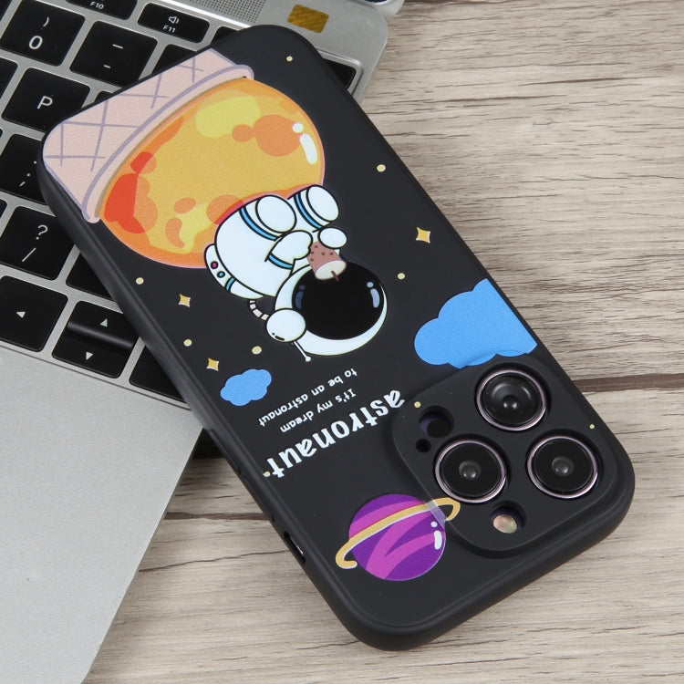 For iPhone 14 Pro Max Milk Tea Astronaut Pattern Liquid Silicone Phone Case(Ivory Black) - iPhone 14 Pro Max Cases by PMC Jewellery | Online Shopping South Africa | PMC Jewellery