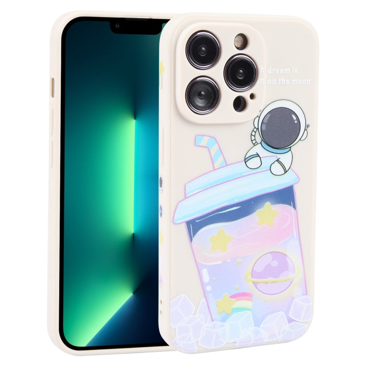 For iPhone 13 Pro Max Milk Tea Astronaut Pattern Liquid Silicone Phone Case(Ivory White) - free shipping - PMC TechLife - Order now!