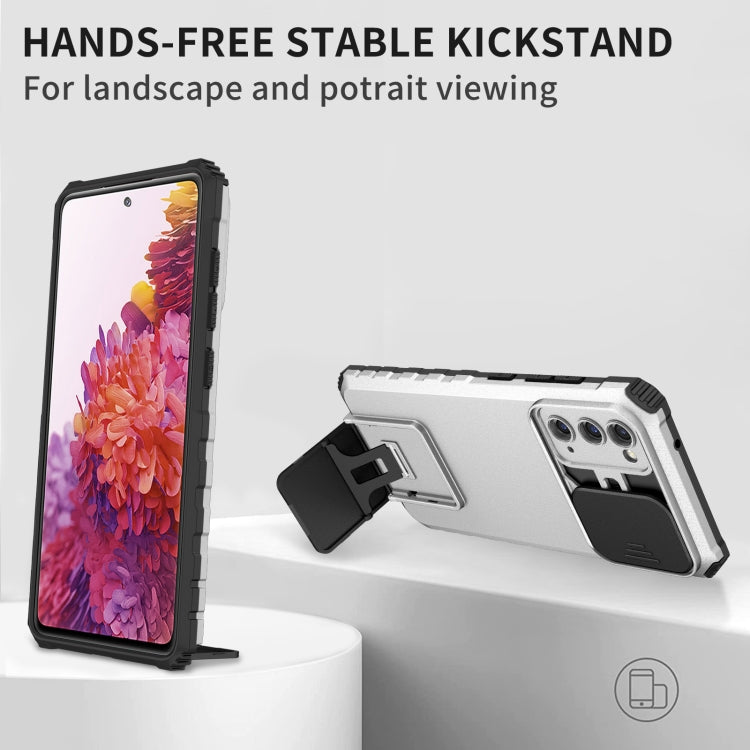 For Samsung Galaxy S20 FE Stereoscopic Holder Sliding Camshield Phone Case(White) - free shipping - PMC TechLife - Order now!