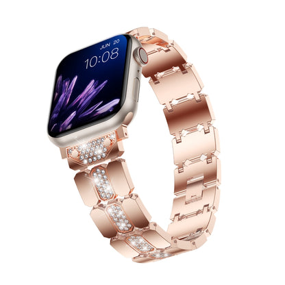 Diamond Metal Watch Band For Apple Watch 3 42mm(Rose Gold) - Watch Bands by PMC Jewellery | Online Shopping South Africa | PMC Jewellery