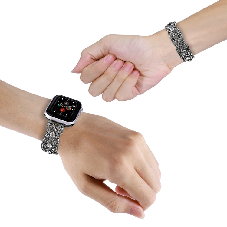 Diamonds Twist Metal Watch Band For Apple Watch 8 45mm(Black) - Watch Bands by PMC TechLife | Online Shopping South Africa | PMC TechLife