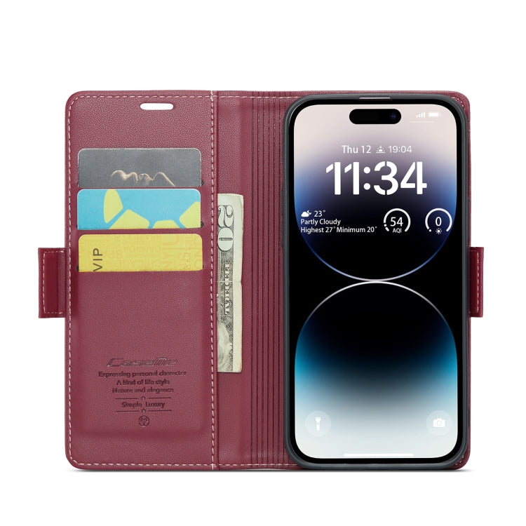 For iPhone 14 Pro Max CaseMe 023 Butterfly Buckle Litchi Texture RFID Anti-theft Leather Phone Case(Wine Red) - iPhone 14 Pro Max Cases by CaseMe | Online Shopping South Africa | PMC Jewellery