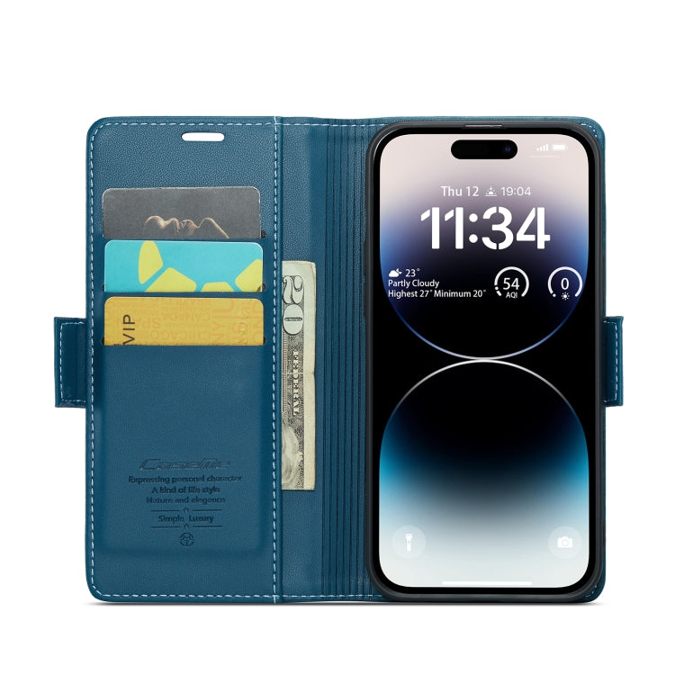 For iPhone 14 Pro Max CaseMe 023 Butterfly Buckle Litchi Texture RFID Anti-theft Leather Phone Case(Blue) - iPhone 14 Pro Max Cases by CaseMe | Online Shopping South Africa | PMC Jewellery