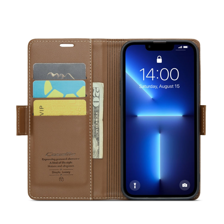 For iPhone 13 Pro CaseMe 023 Butterfly Buckle Litchi Texture RFID Anti-theft Leather Phone Case(Brown) - iPhone 13 Pro Cases by CaseMe | Online Shopping South Africa | PMC Jewellery