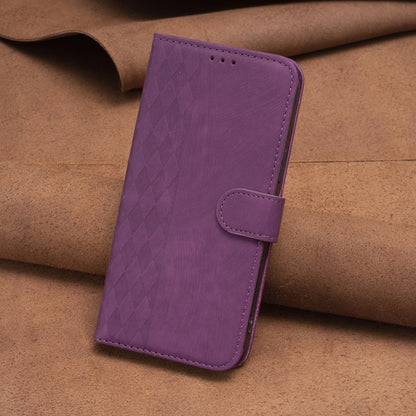 For iPhone 13 Plaid Embossed Leather Phone Case(Purple) - iPhone 13 Cases by PMC Jewellery | Online Shopping South Africa | PMC Jewellery