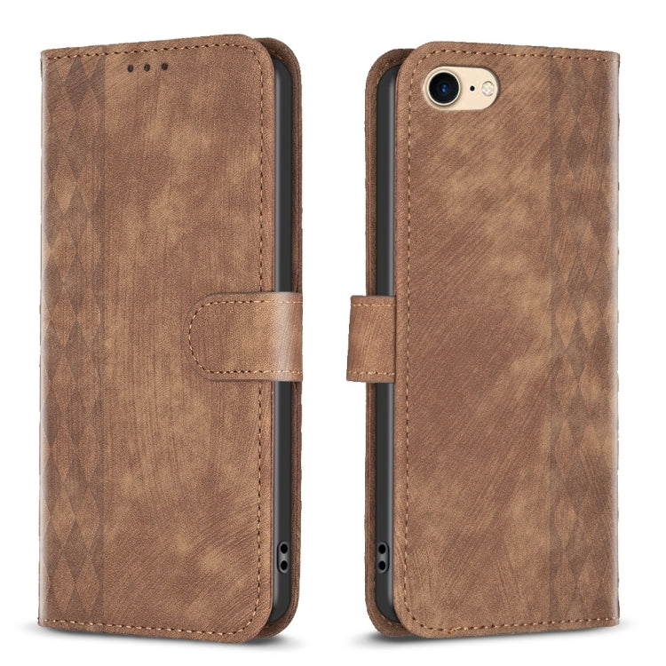 For iPhone SE 2022 / 7 / 8 Plaid Embossed Leather Phone Case(Brown) - iPhone SE 2022 / 2020 / 8 / 7 Cases by PMC Jewellery | Online Shopping South Africa | PMC Jewellery