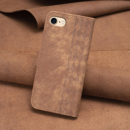 For iPhone SE 2022 / 7 / 8 Plaid Embossed Leather Phone Case(Brown) - iPhone SE 2022 / 2020 / 8 / 7 Cases by PMC Jewellery | Online Shopping South Africa | PMC Jewellery