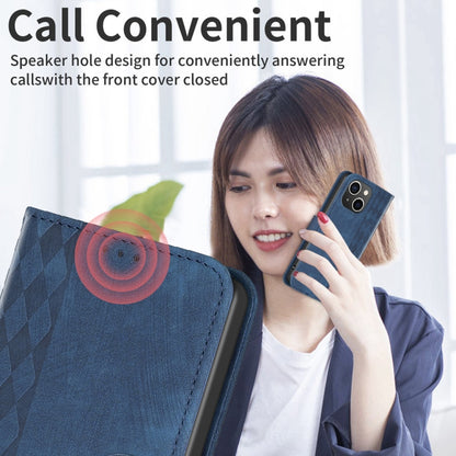 For iPhone 15 Plus Plaid Embossed Leather Phone Case(Blue) - iPhone 15 Plus Cases by PMC Jewellery | Online Shopping South Africa | PMC Jewellery