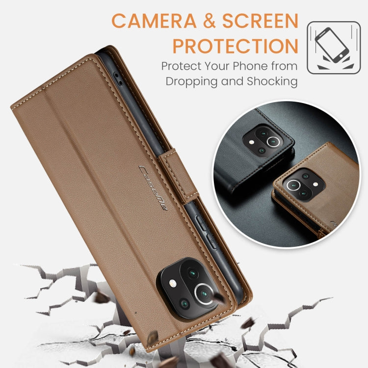 For Xiaomi Mi 11 Lite CaseMe 023 Butterfly Buckle Litchi Texture RFID Anti-theft Leather Phone Case(Brown) - Xiaomi Cases by CaseMe | Online Shopping South Africa | PMC Jewellery