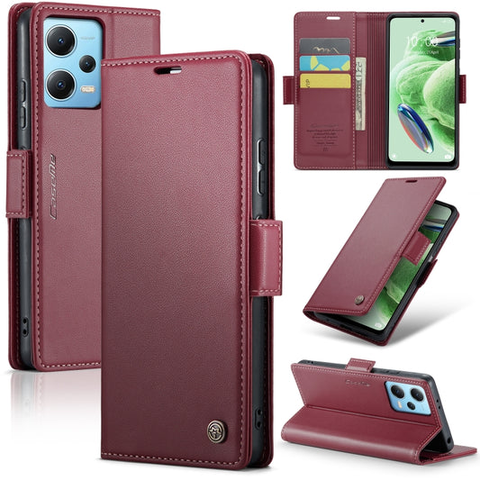 For Xiaomi Poco X5 5G/Redmi Note 12 5G Global CaseMe 023 Butterfly Buckle Litchi Texture RFID Anti-theft Leather Phone Case(Wine Red) - Xiaomi Cases by CaseMe | Online Shopping South Africa | PMC Jewellery