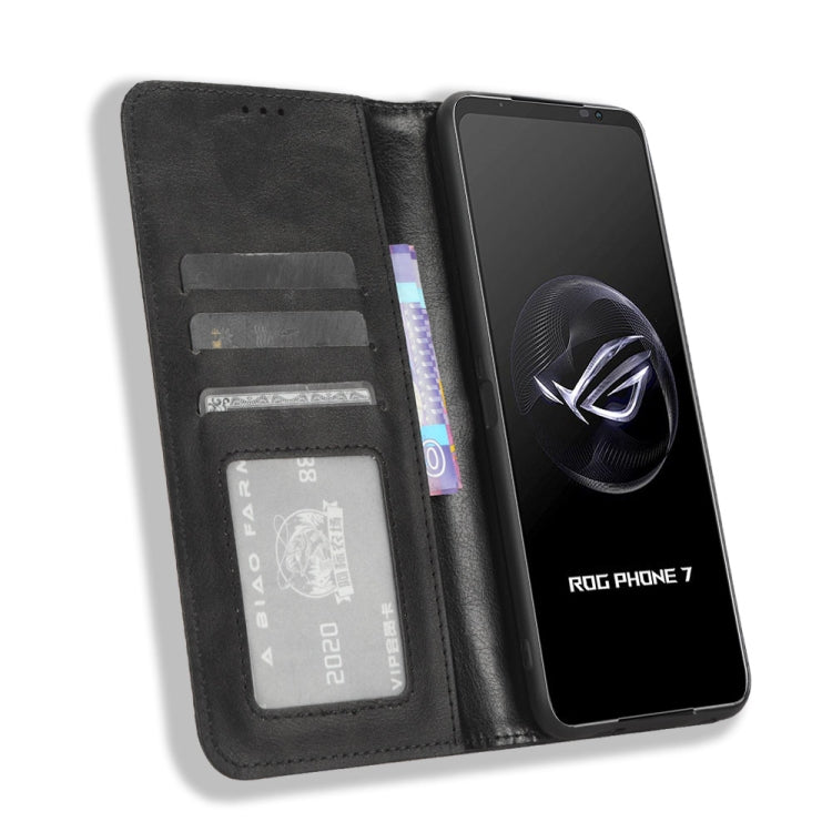 For ASUS ROG Phone 7 Magnetic Buckle Retro Texture Leather Phone Case(Black) - free shipping - PMC TechLife - Order now!
