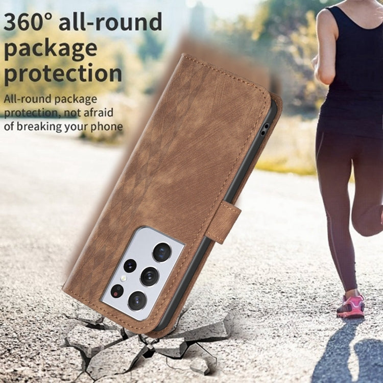 For Samsung Galaxy S21 Ultra 5G Plaid Embossed Leather Phone Case(Brown) - free shipping - PMC TechLife - Order now!