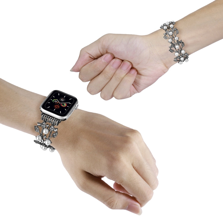 Four-leaf Bead Metal Watch Band For Apple Watch 7 45mm(Black) - Watch Bands by PMC TechLife | Online Shopping South Africa | PMC TechLife