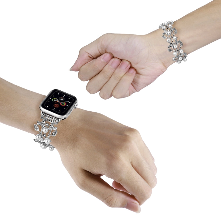 Four-leaf Bead Metal Watch Band For Apple Watch 3 38mm(Silver) - Watch Bands by PMC TechLife | Online Shopping South Africa | PMC TechLife